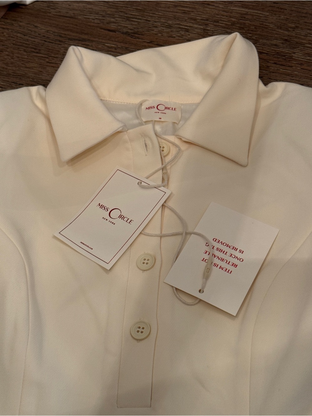 Miss Circle Women's Obelia Off White Long Sleeve Polo Mini Dress. NWT Size XS - Picture 7 of 13